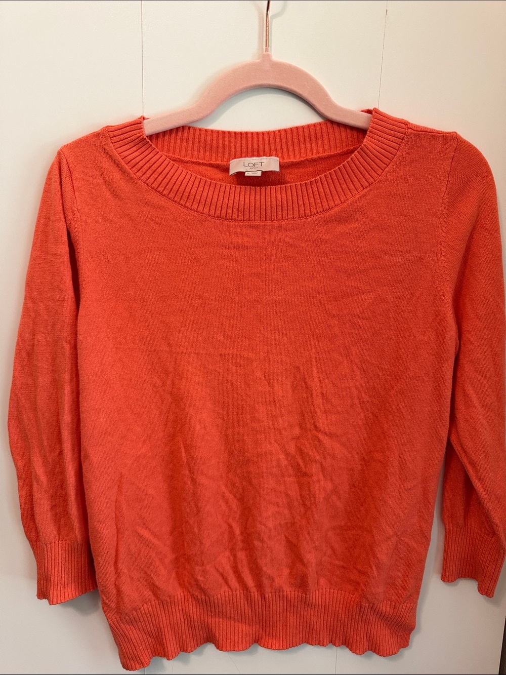 LOFT Coral-Orange Ribbed Crewneck Sweater